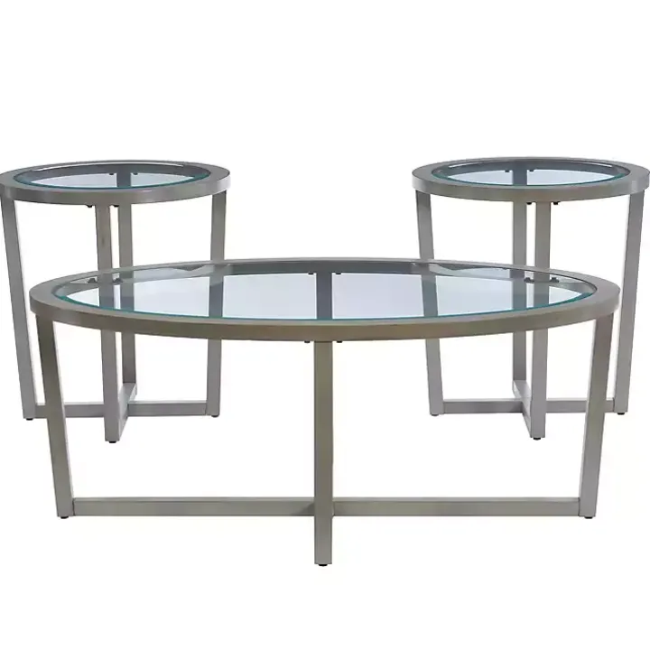 Gray Wood & Glass Top 3-pc. Table Set