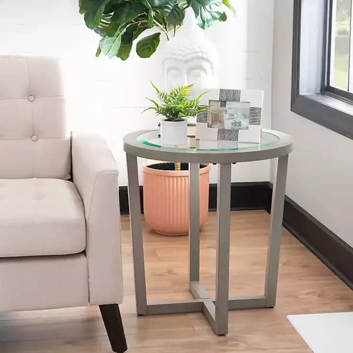 Gray Wood & Glass Top 3-pc. Table Set