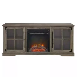 Gray Wood 2-Door LED Fireplace Cabinet