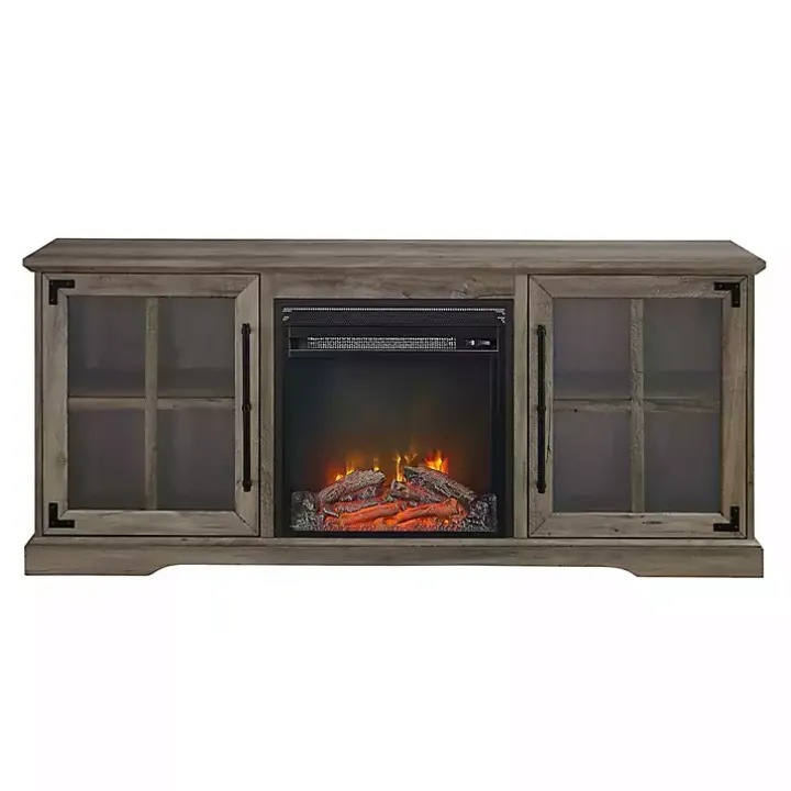 Gray Wood 2-Door LED Fireplace Cabinet