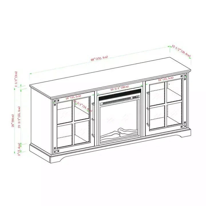 Gray Wood 2-Door LED Fireplace Cabinet