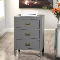 Gray Wood 3-Drawer Layla Nightstand