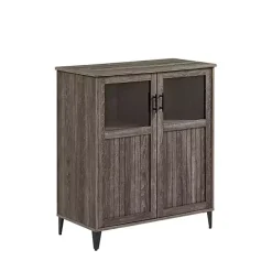 Gray Wood Glass Windows Storage Cabinet