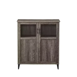Gray Wood Glass Windows Storage Cabinet