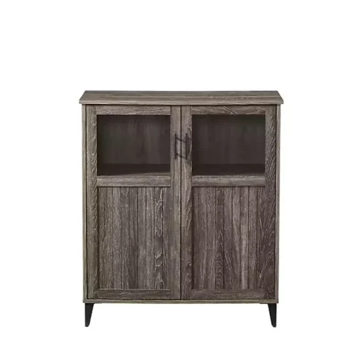 Gray Wood Glass Windows Storage Cabinet