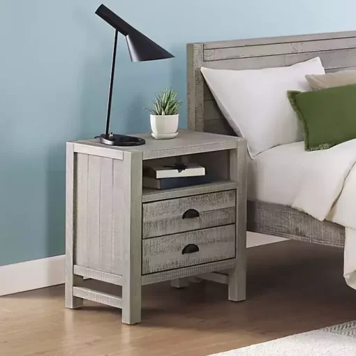 Gray Wood Open Shelf Nightstand