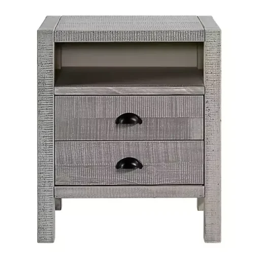 Gray Wood Open Shelf Nightstand