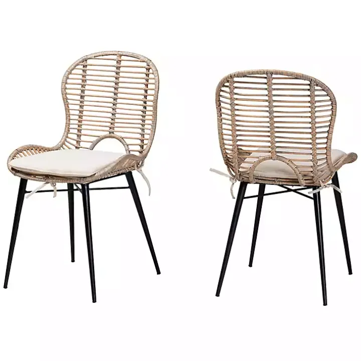 Graywash Rattan Brenna Dining Chairs, Set of 2