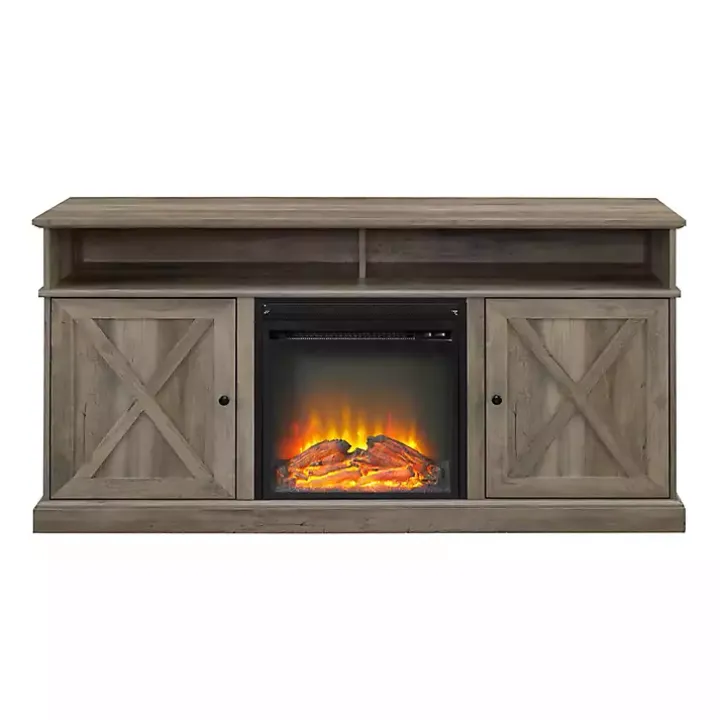 Graywash Rustic Fireplace Cabinet