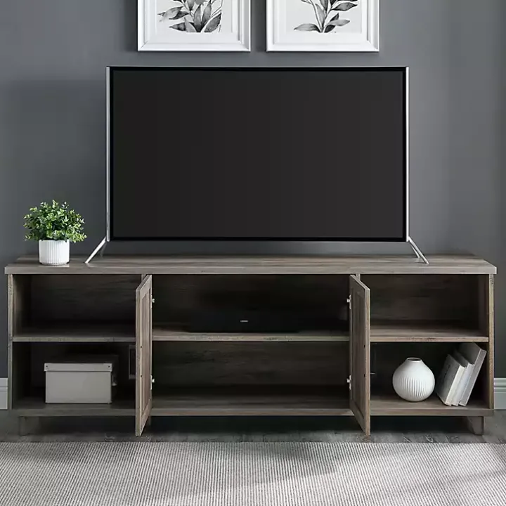 Graywash Wood Helix Open Shelf TV Stand