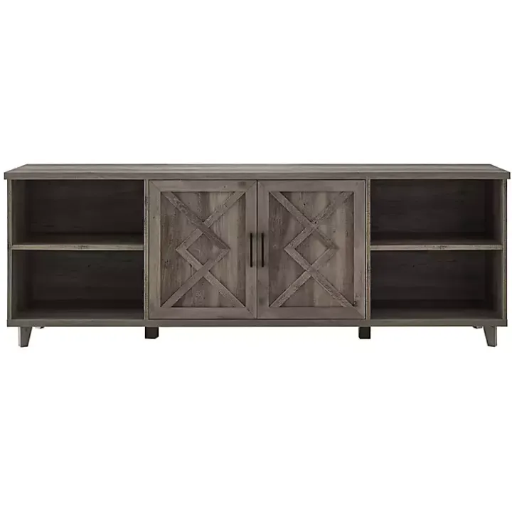 Graywash Wood Helix Open Shelf TV Stand