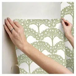 Green Flowering Trees Peel & Stick Wallpaper
