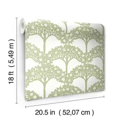 Green Flowering Trees Peel & Stick Wallpaper