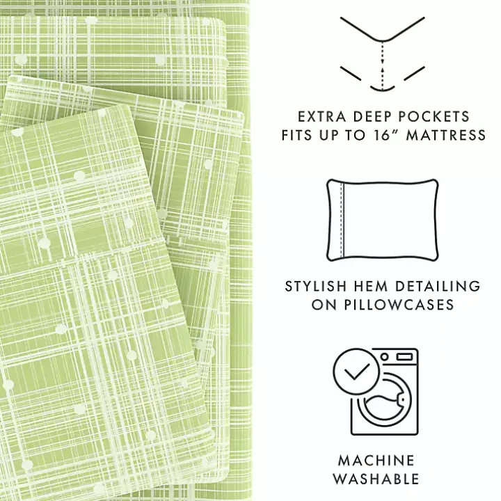 Green Plaid Polka Dot 3-pc. Twin Sheet Set