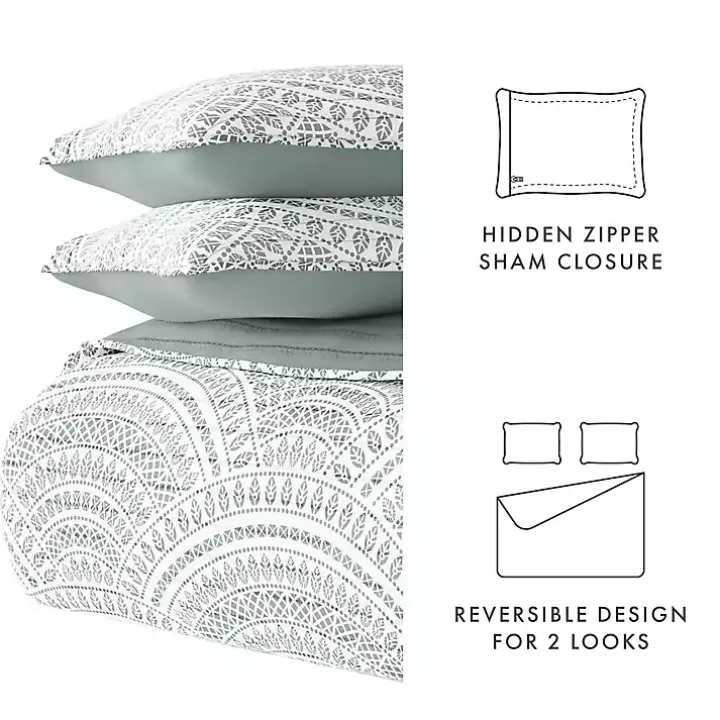 Green Scalloped Reversible 3-pc. King Quilt Set