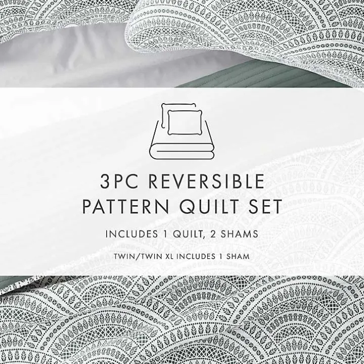 Green Scalloped Reversible 2-pc. Twin Quilt Set