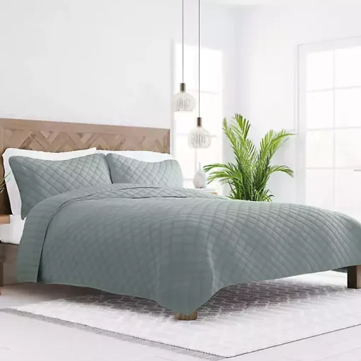 Green Stitched Diamond 2-pc. Twin Quilt Set
