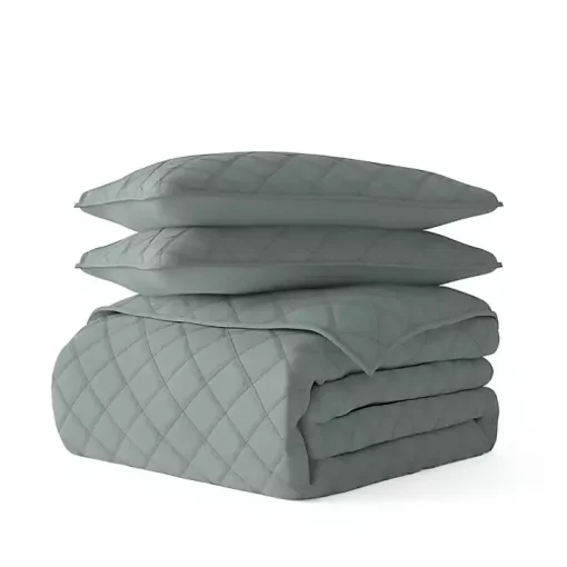 Green Stitched Diamond 2-pc. Twin Quilt Set
