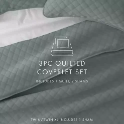 Green Stitched Diamond 2-pc. Twin Quilt Set