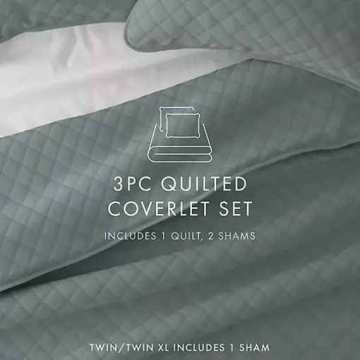 Green Stitched Diamond 2-pc. Twin Quilt Set
