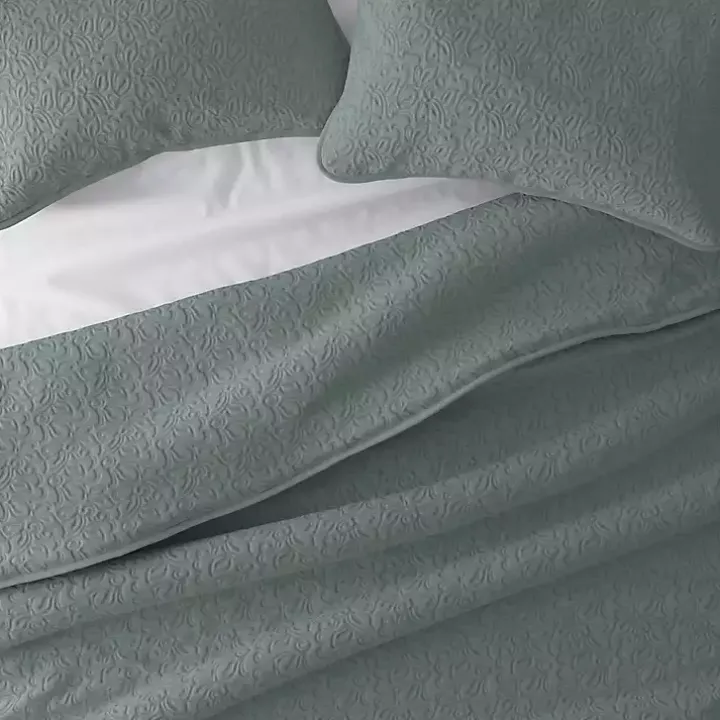 Green Stitched Floral 2-pc. Twin Quilt Set