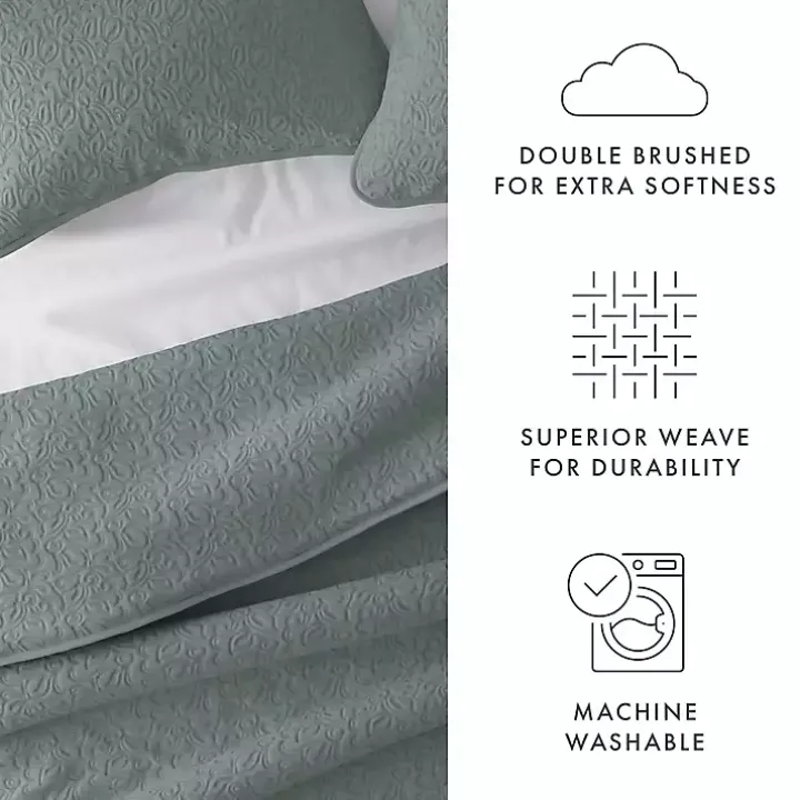 Green Stitched Floral 2-pc. Twin Quilt Set