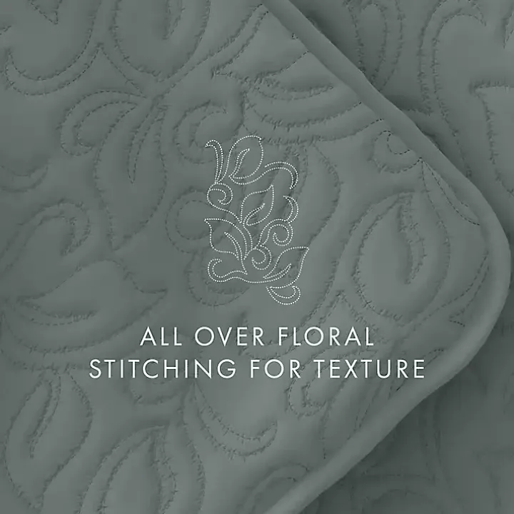 Green Stitched Floral 2-pc. Twin Quilt Set