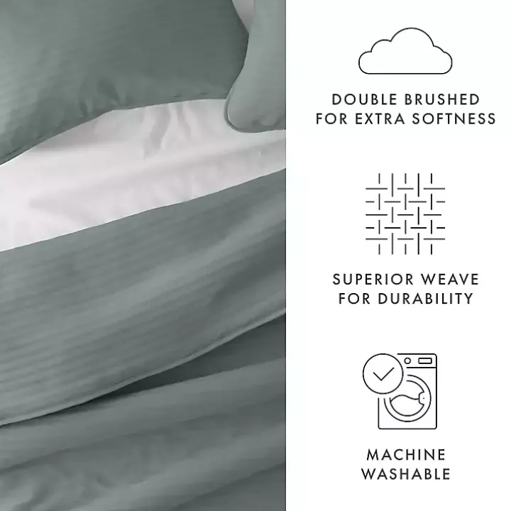 Green Stitched Stripes 3-pc. Queen Quilt Set