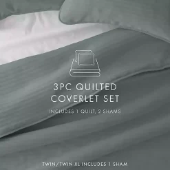 Green Stitched Stripes 3-pc. Queen Quilt Set