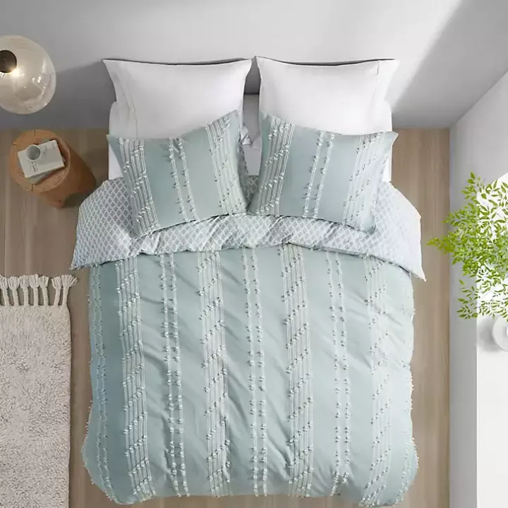 Green Stripe Diamond Full/Queen Comforter Set