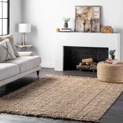 Hand Woven Looped Natural Jute Area Rug, 12x15