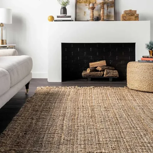 Hand Woven Looped Natural Jute Area Rug, 12x15