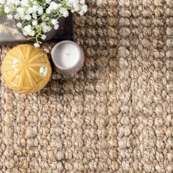 Hand Woven Looped Natural Jute Area Rug, 12x15