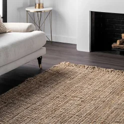 Hand Woven Looped Natural Jute Area Rug, 9x13