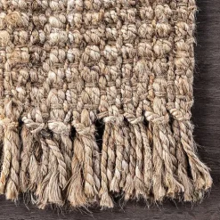 Hand Woven Looped Natural Jute Area Rug, 9x13