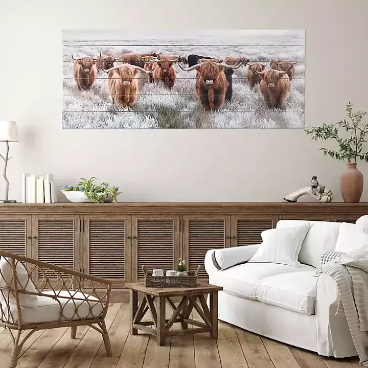 Highland Herd Wood Art Print, 45x19 in.