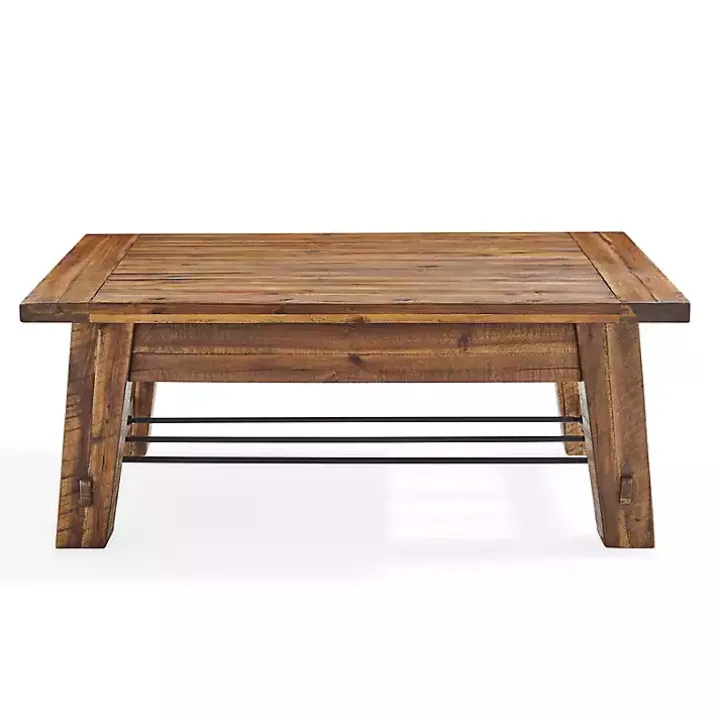 Honey Acacia Wood Coffee Table with Metal Bars