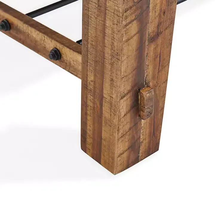 Honey Acacia Wood Coffee Table with Metal Bars