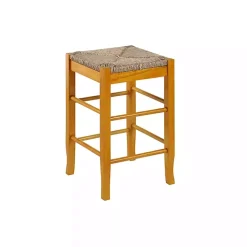 Honey Wood and Woven Rush Counter Stool