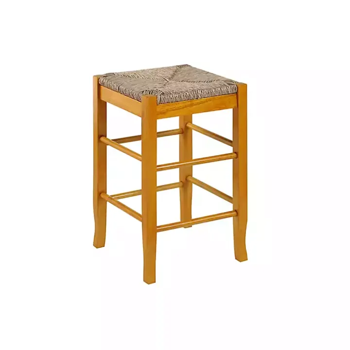 Honey Wood and Woven Rush Counter Stool