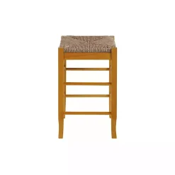 Honey Wood and Woven Rush Counter Stool