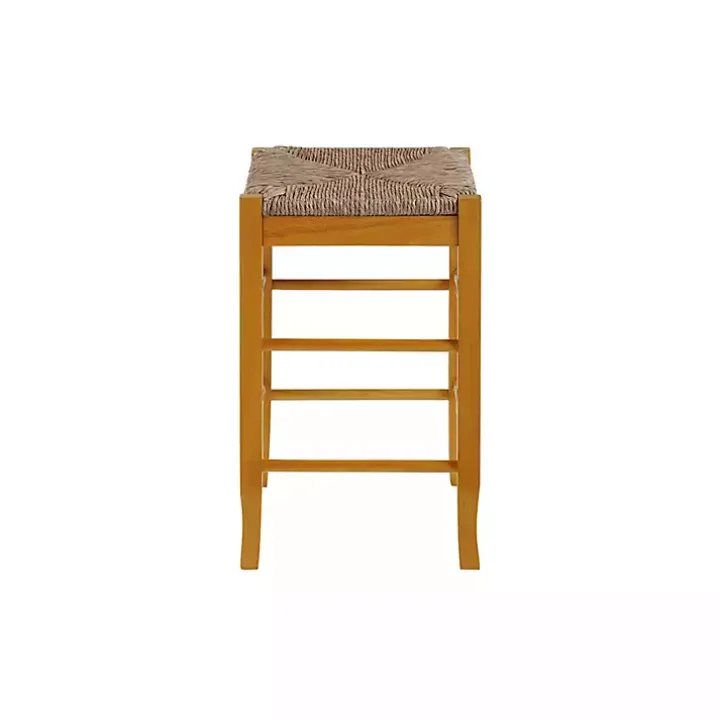 Honey Wood and Woven Rush Counter Stool