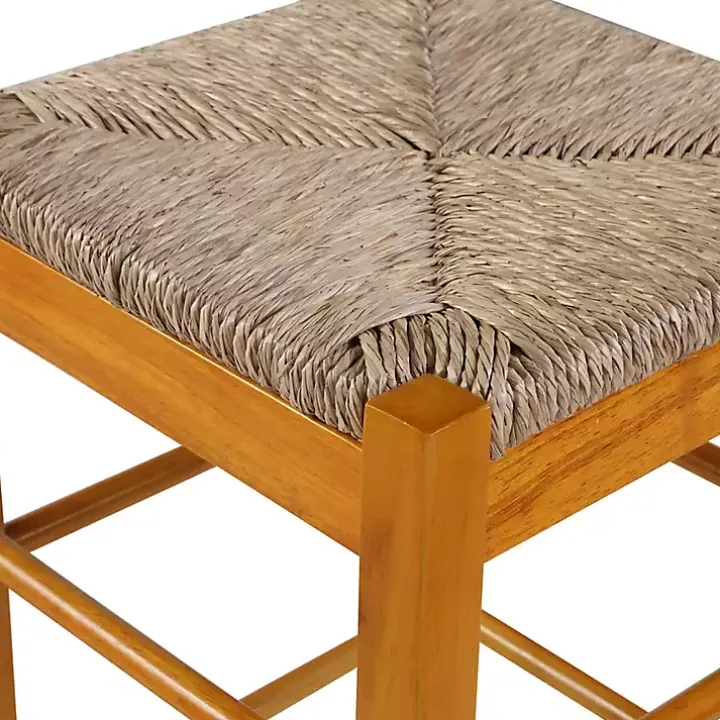 Honey Wood and Woven Rush Counter Stool