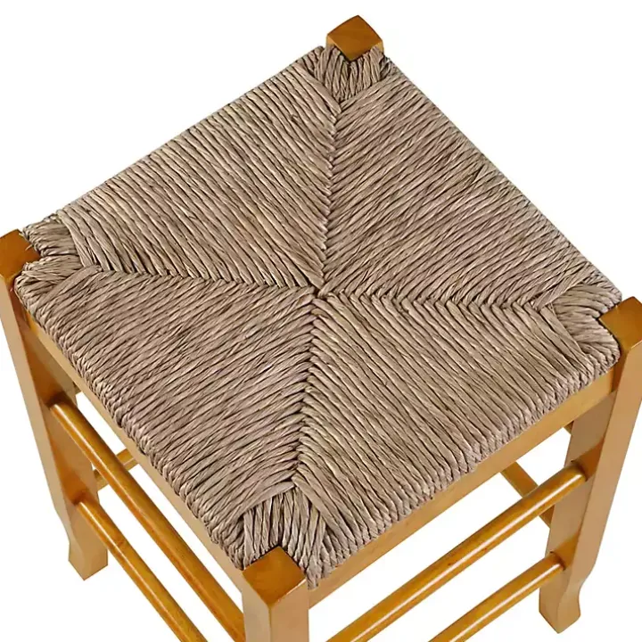 Honey Wood and Woven Rush Counter Stool