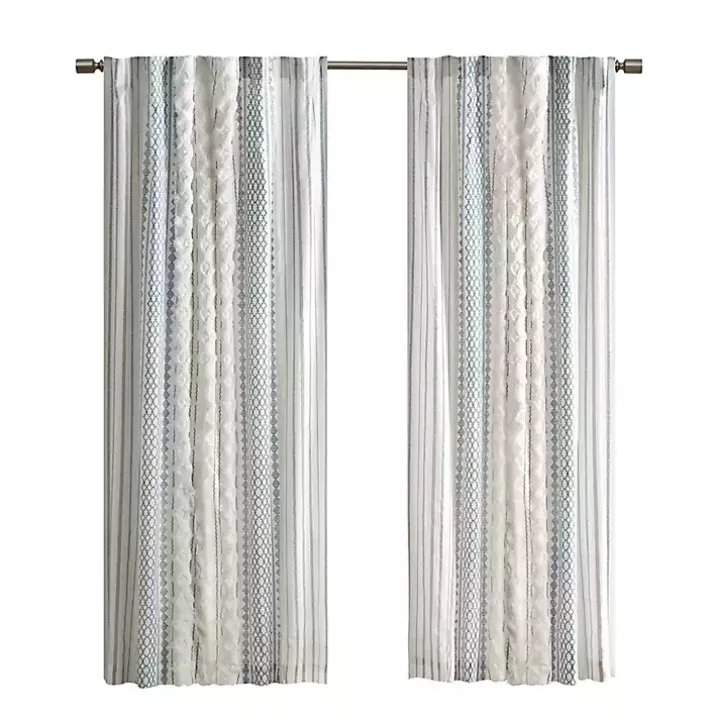 Imani Blue Chenille Stripe Curtain Panel, 95 in.