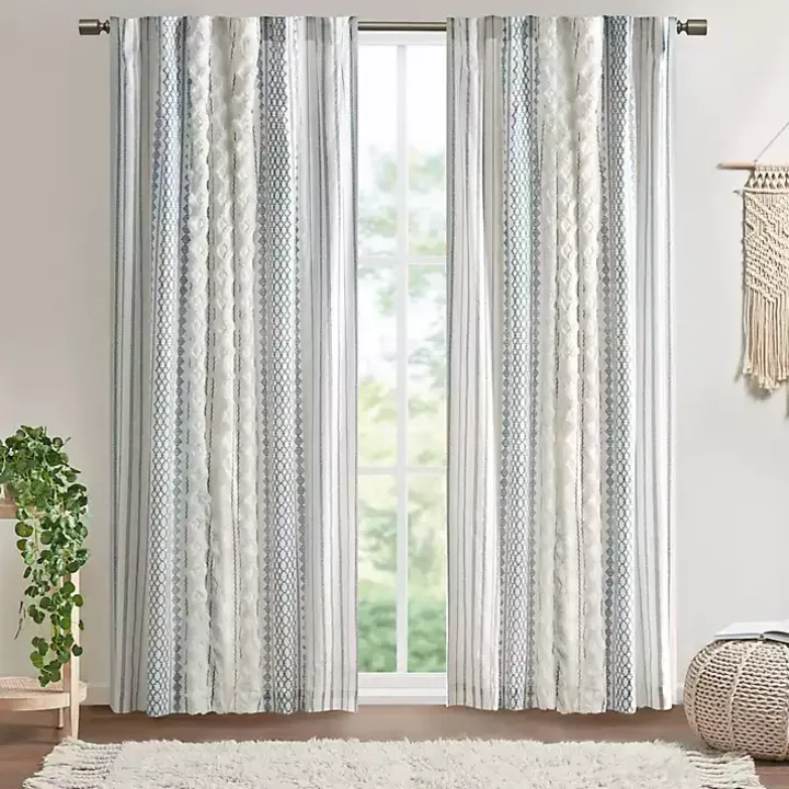 Imani Blue Chenille Stripe Curtain Panel, 95 in.
