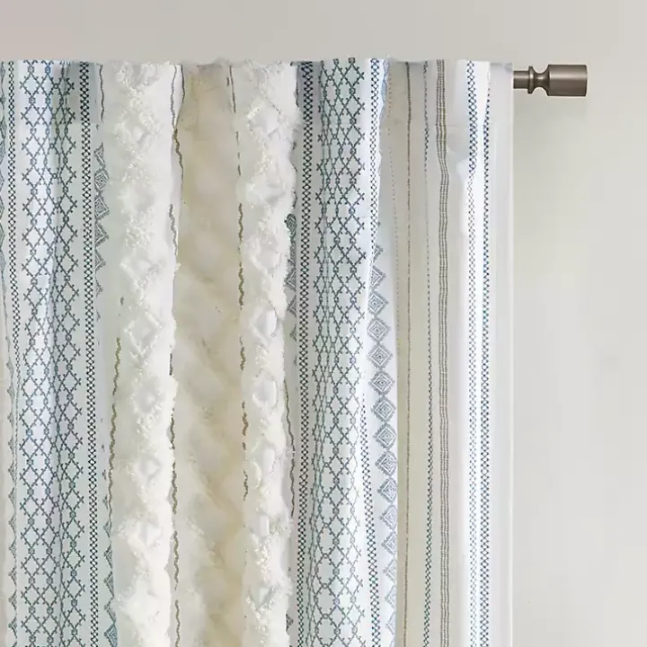 Imani Blue Chenille Stripe Curtain Panel, 95 in.