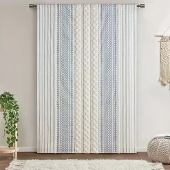 Imani Blue Chenille Stripe Curtain Panel, 95 in.