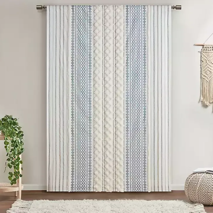 Imani Blue Chenille Stripe Curtain Panel, 95 in.