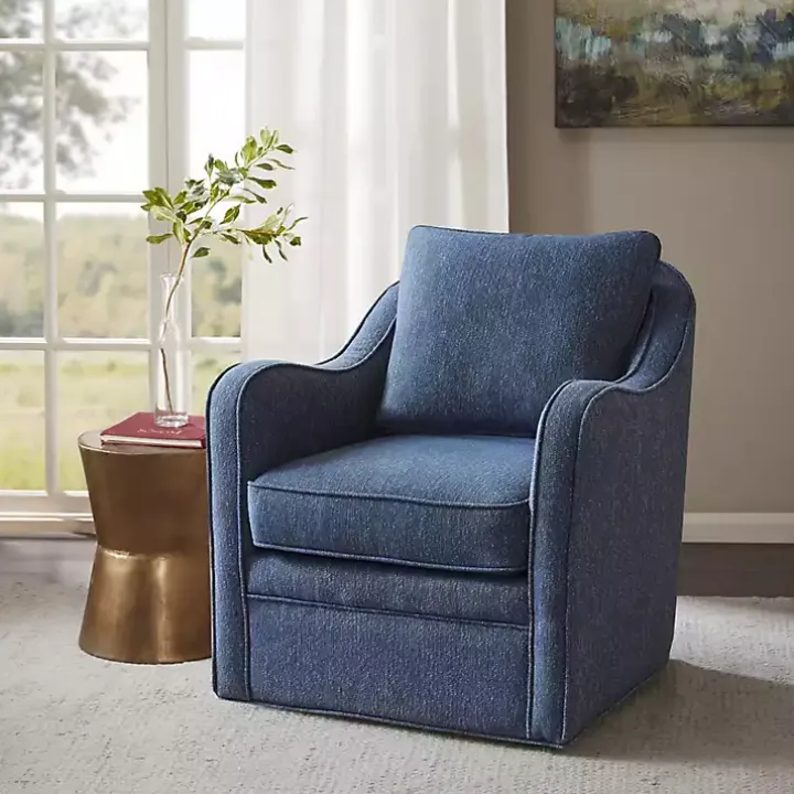 Indigo Swivel Upholstered Wide Seat Accent Chair